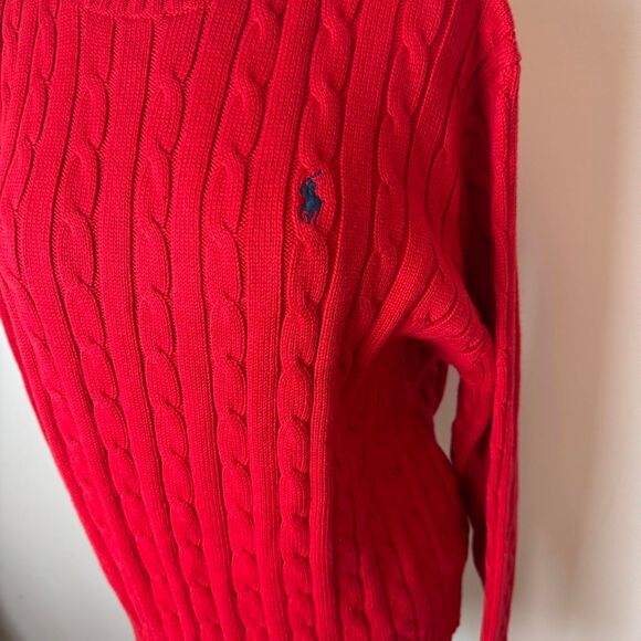 Polo Ralph Lauren Logo Embroidered Red Cable Knit Sweater - Picture 4 of 6